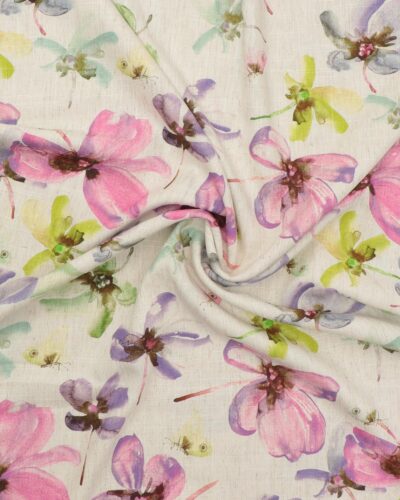 Blomster og sommerfugle - Viskose/hør