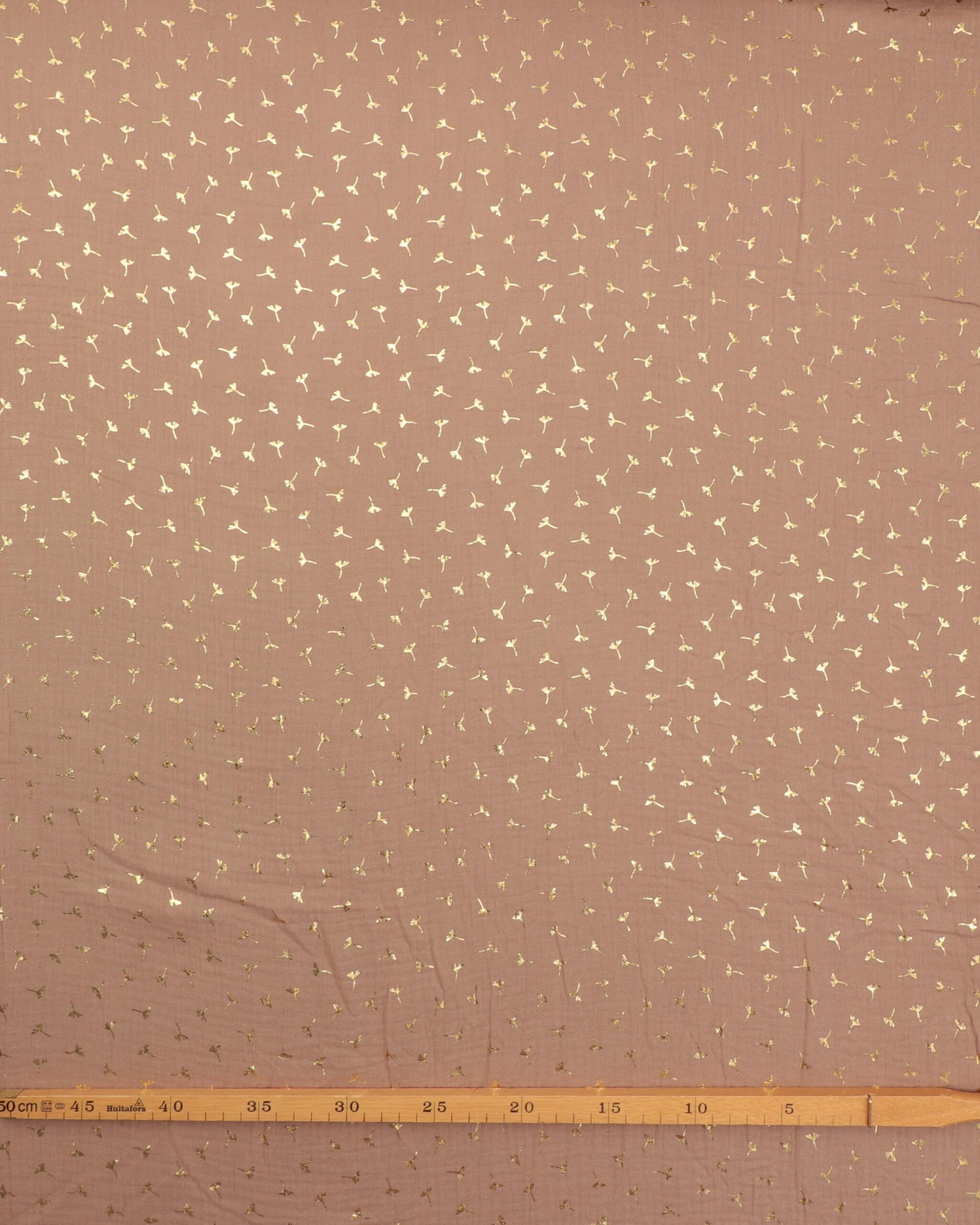 Nougat m. frøstand i folietrykt guld - Double Gauze/musselin stof 4 Nougat m. frøstand i folietrykt guld - Double Gauze/musselin stof - Billede 2