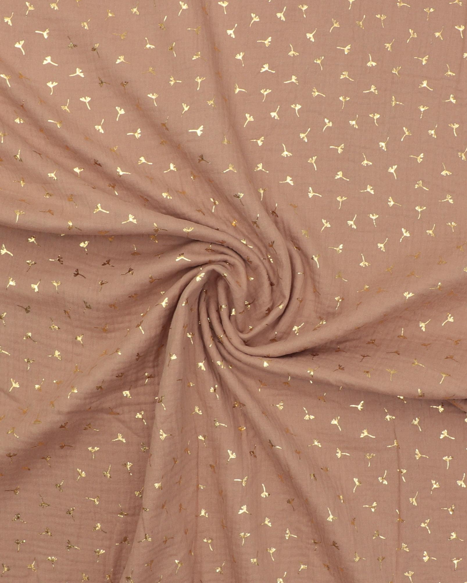 Nougat m. frøstand i folietrykt guld - Double Gauze/musselin stof 5 Nougat m. frøstand i folietrykt guld - Double Gauze/musselin stof - Billede 3