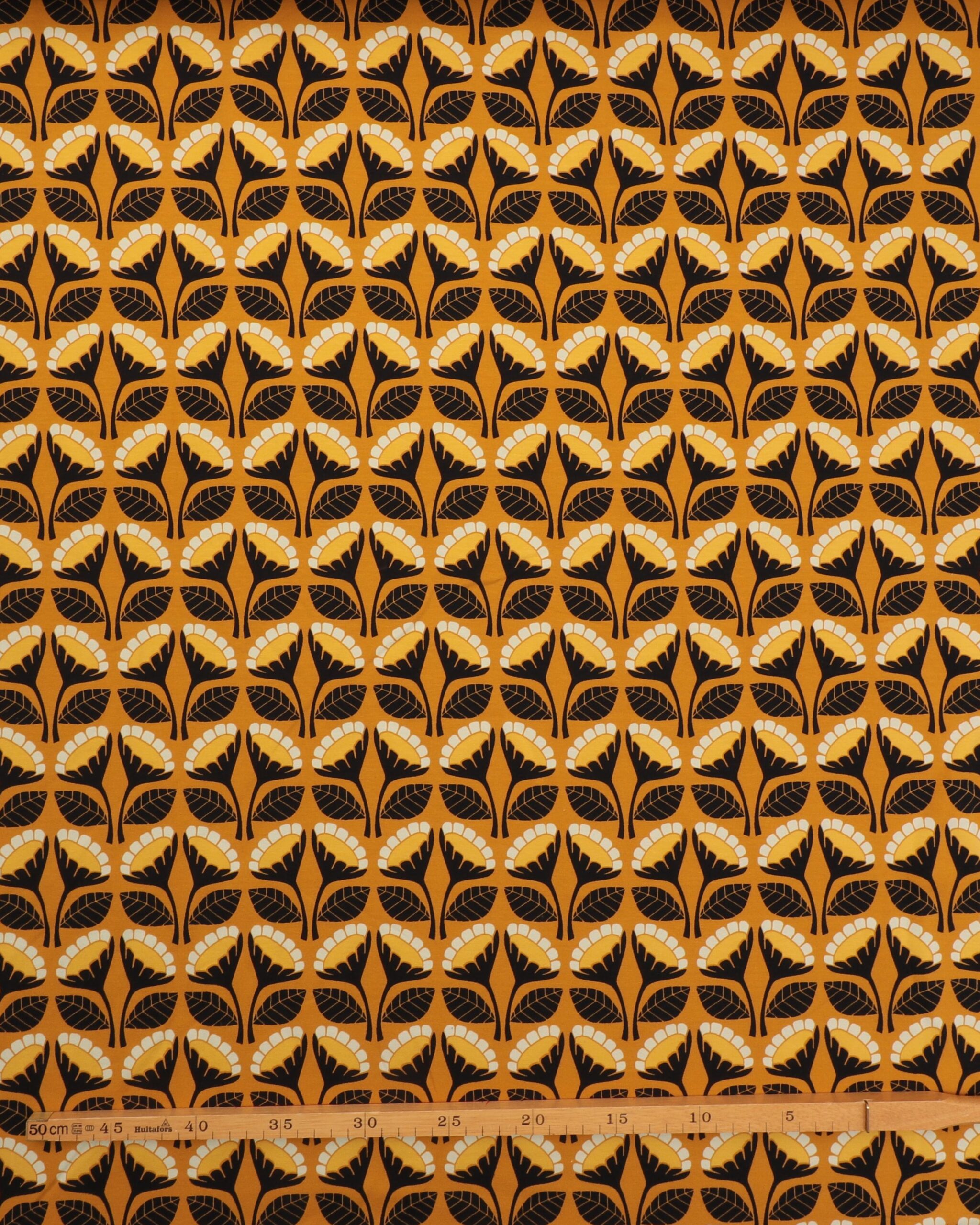 Blomstermønster okker/gul/sort - French Terry 4 Blomstermønster okker/gul/sort - French Terry - Billede 2