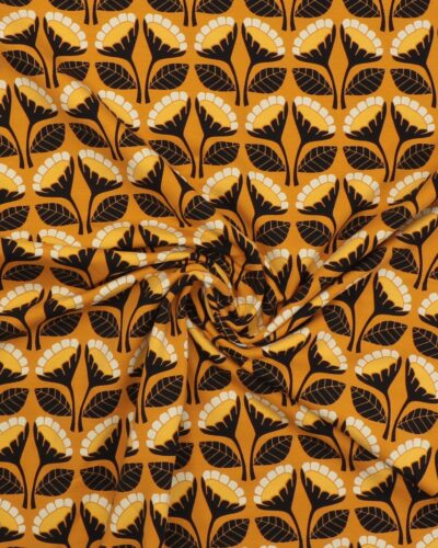 Blomstermønster okker/gul/sort - French Terry 7 Blomstermønster okker/gul/sort - French Terry