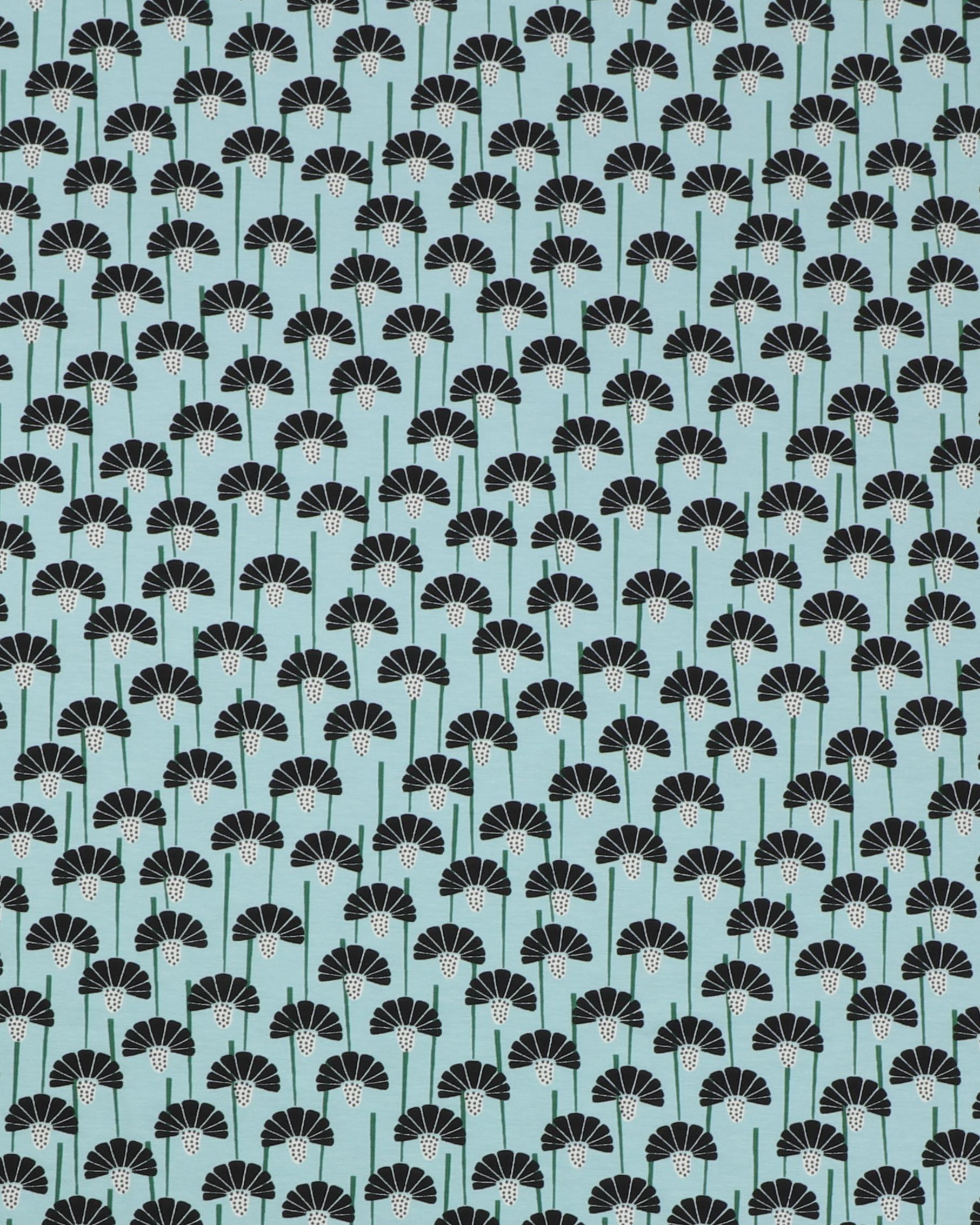 Sort blomst på lyseblå - Jersey 3 Sort blomst på lyseblå - Jersey