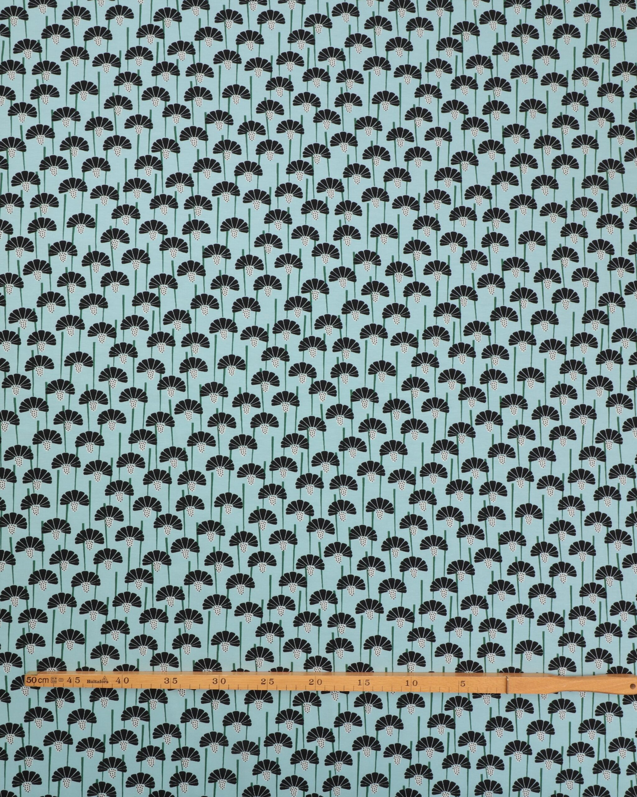 Sort blomst på lyseblå - Jersey 4 Sort blomst på lyseblå - Jersey - Billede 2