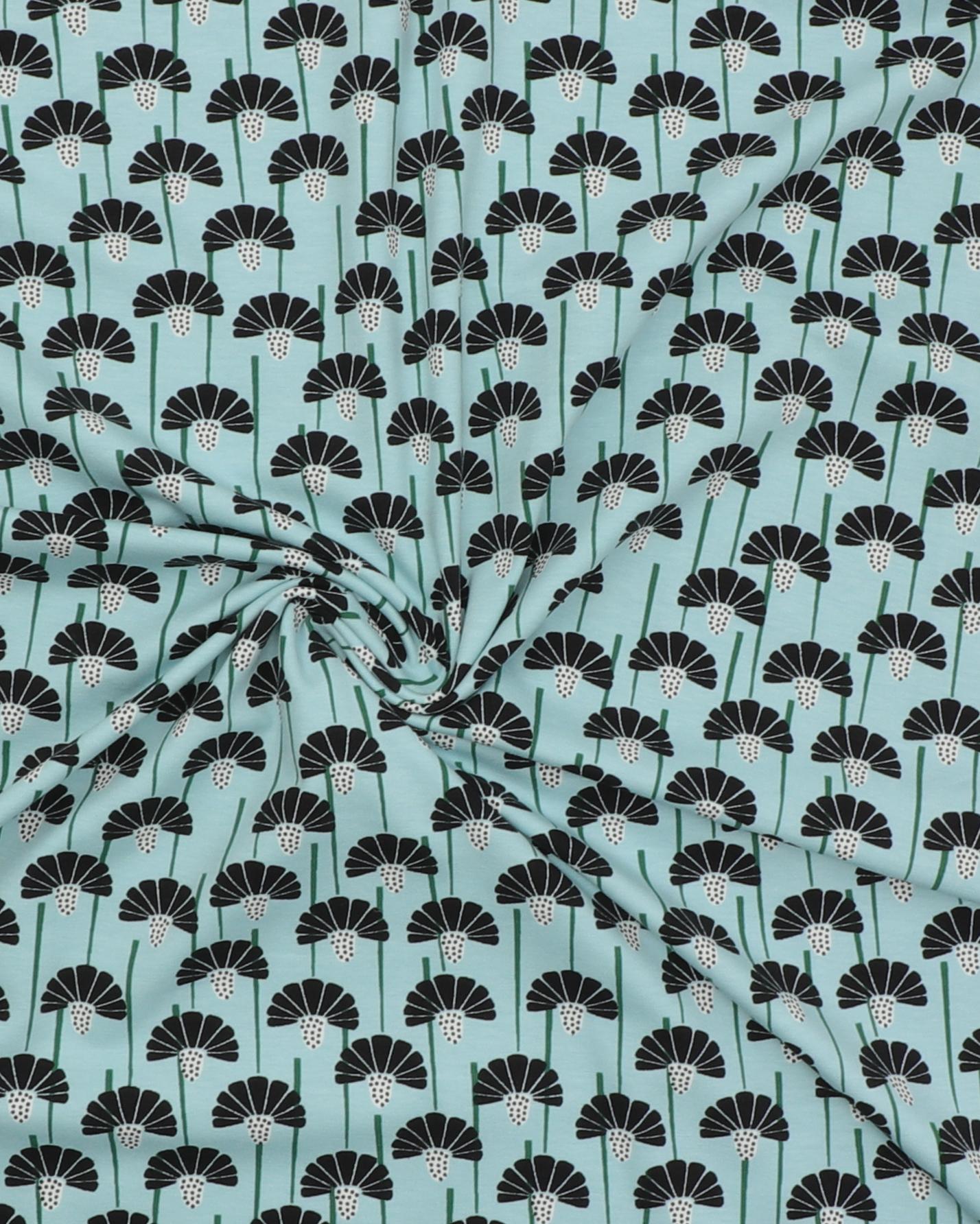Sort blomst på lyseblå - Jersey 5 Sort blomst på lyseblå - Jersey - Billede 3