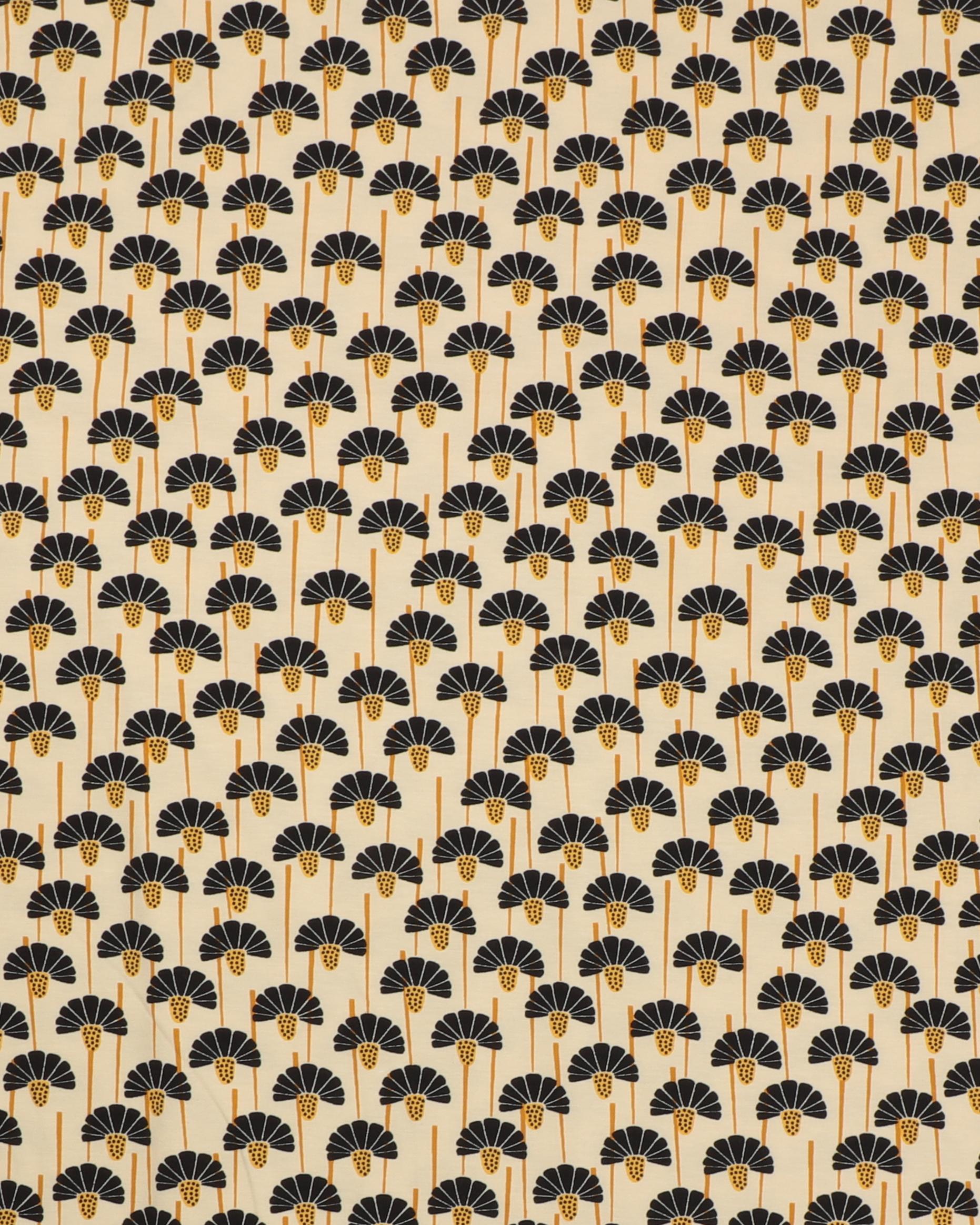 Sort blomst på sart lysegul - Jersey - 95% Bomuld, 5% Elastan