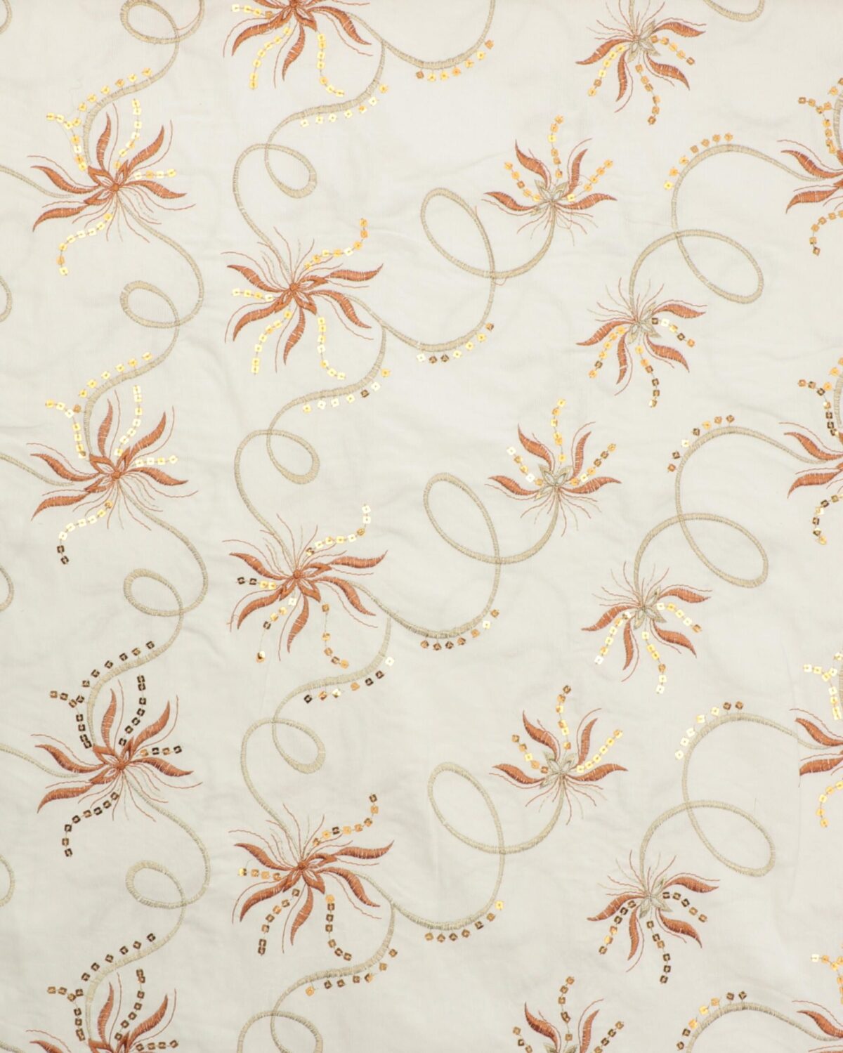Offwhite med broderi og palietter - Babyfløjl
