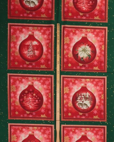 Julekugler i rød, 8 motiver - Patchwork panel