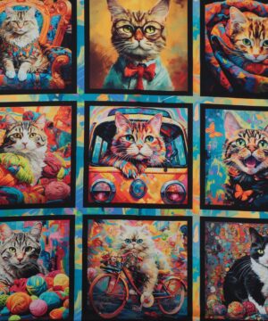 Purrfect playful, 9 motiver med katte - Patchwork panel