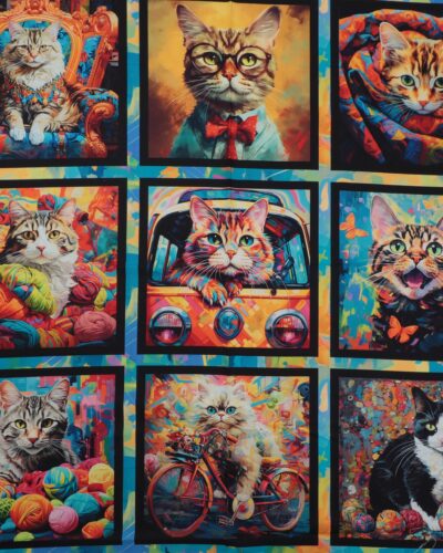 Purrfect playful, 9 motiver med katte - Patchwork panel