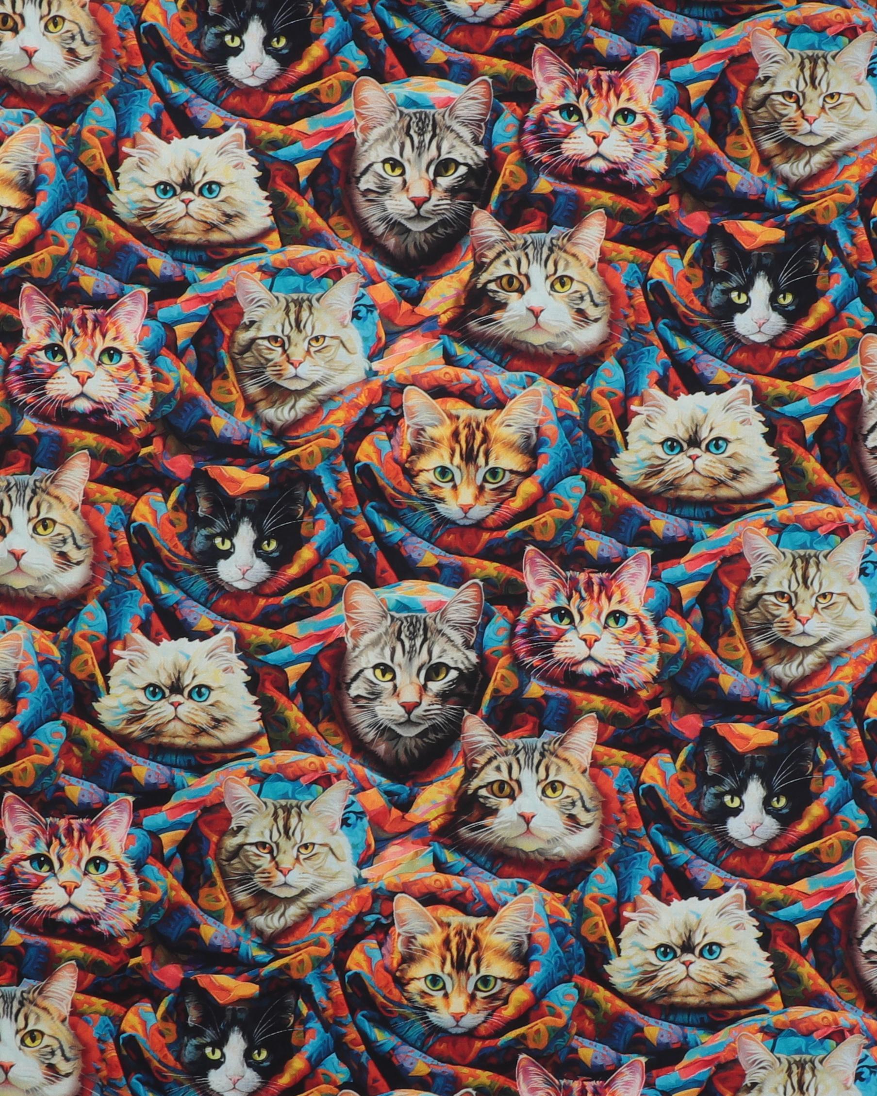 Purrfect Playful Katte Titter Frem Patchwork 100 Bomuld