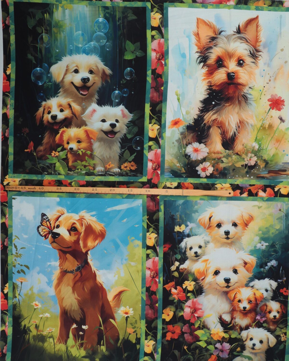 Fur-ever friends, 4 motiver med hundehvalpe   - Patchwork panel - Billede 2