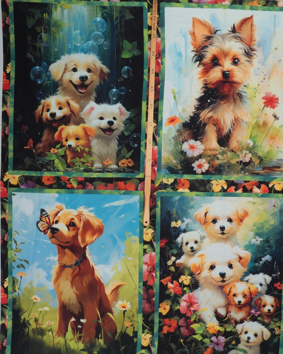 Fur-ever friends, 4 motiver med hundehvalpe   - Patchwork panel - Billede 3