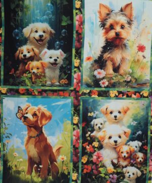 Fur-ever friends, 4 motiver med hundehvalpe   - Patchwork panel