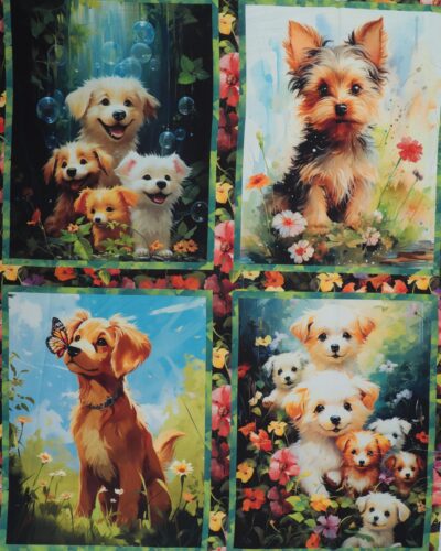 Fur-ever friends, 4 motiver med hundehvalpe   - Patchwork panel
