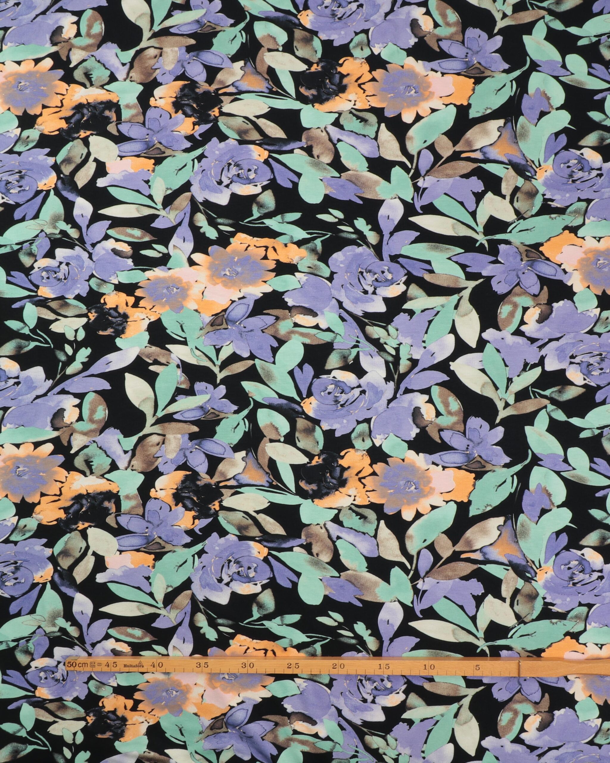 Blomster i lilla og mintgrøn - Viskose jersey 4 Blomster i lilla og mintgrøn - Viskose jersey - Billede 2