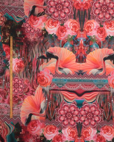 Mønster og blomster i røde farver - Jersey rapport