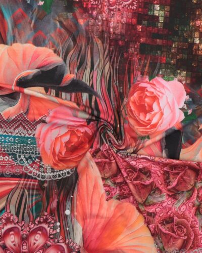 Mønster og blomster i røde farver - Jersey rapport