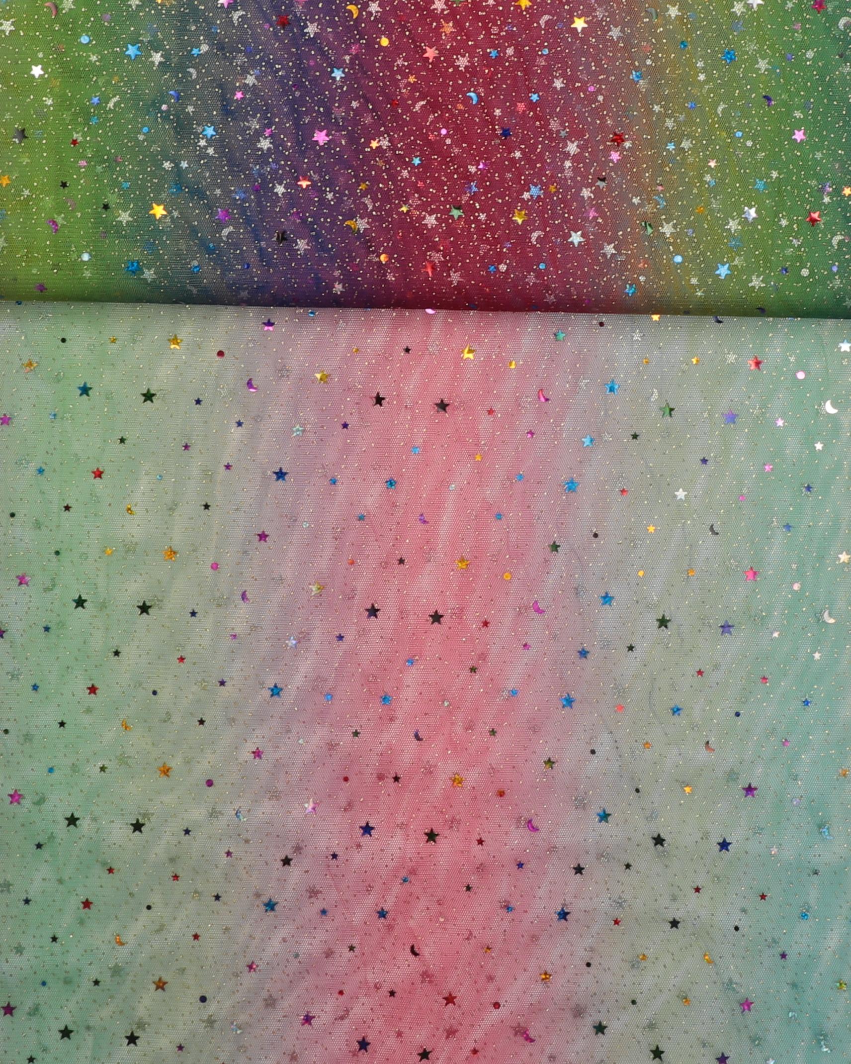 Stribet m. folietrykte stjerner og halvmåner - Blød tyl 4 Stribet m. folietrykte stjerner og halvmåner - Blød tyl - Billede 2