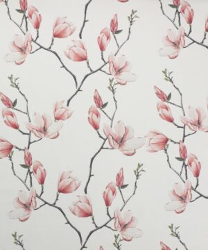 Hvid m. magnolia - Gardinstof
