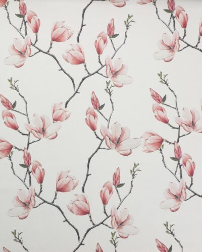 Hvid m. magnolia - Gardinstof