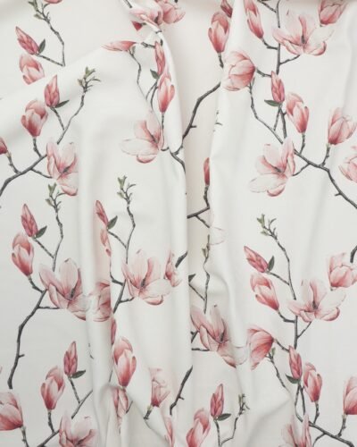 Hvid m. magnolia - Gardinstof