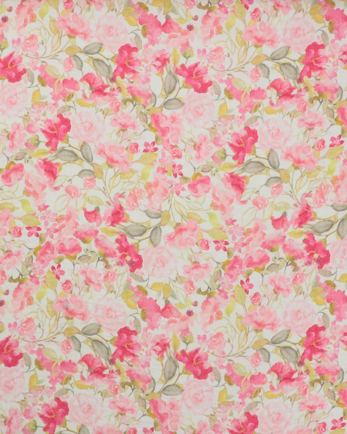 Flødefarvet m. lyserøde/pink blomster - Double Gauze/musselin stof