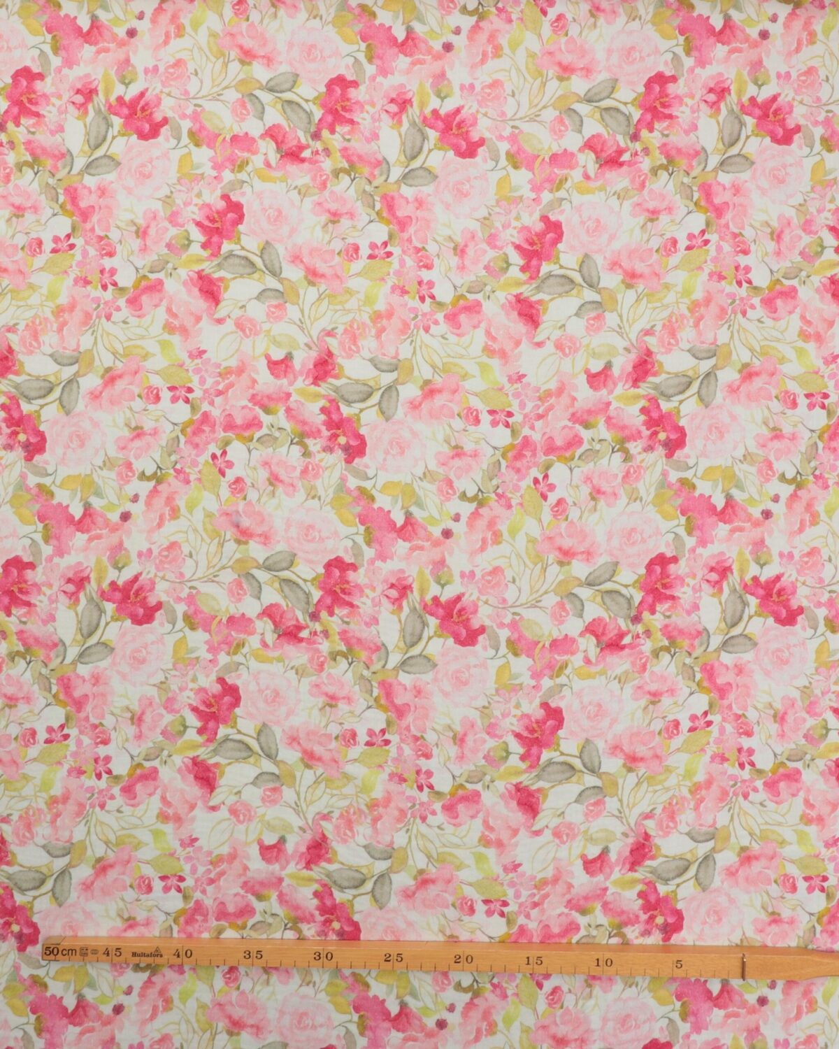 Flødefarvet m. lyserøde/pink blomster - Double Gauze/musselin stof - Billede 2