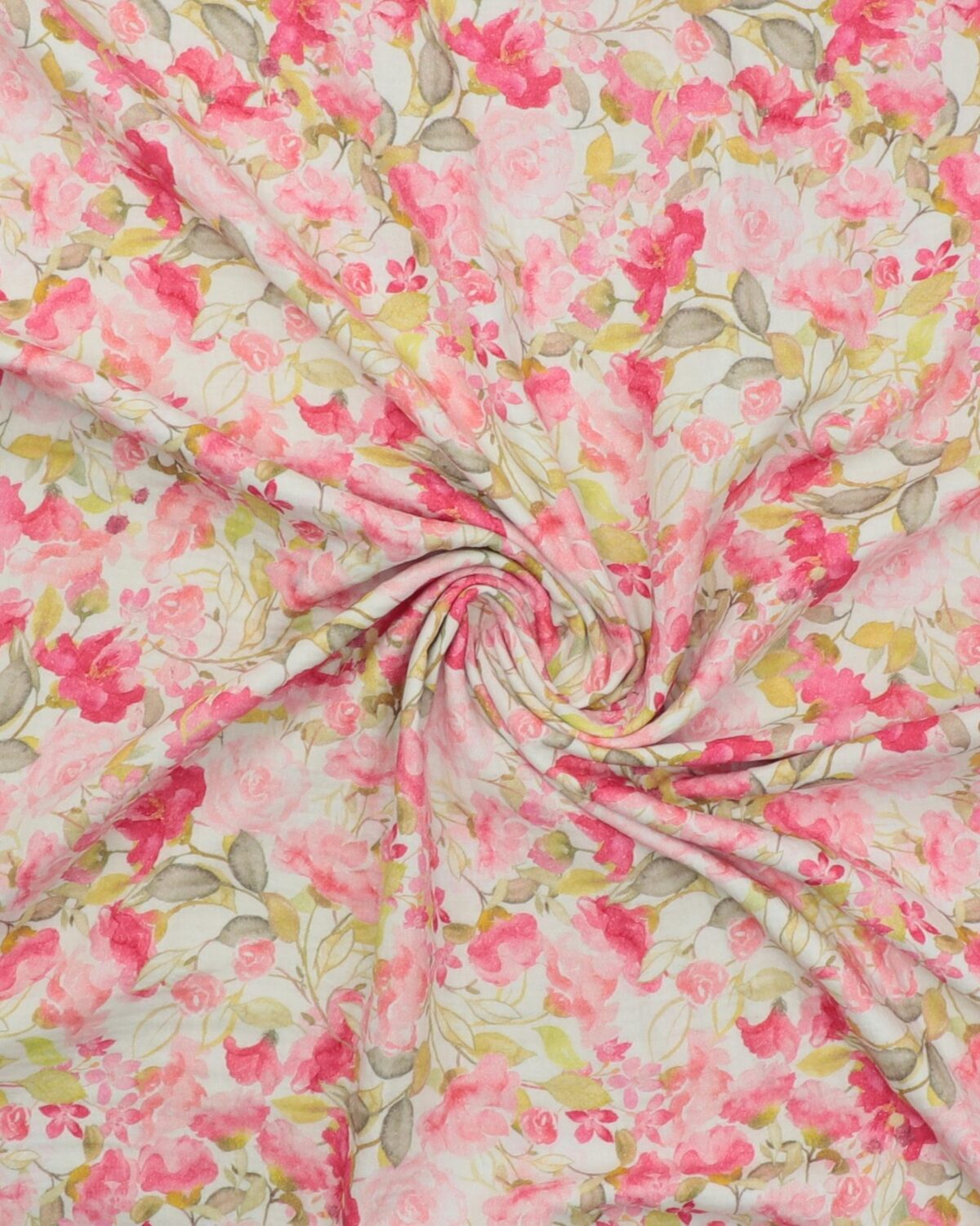 Flødefarvet m. lyserøde/pink blomster - Double Gauze/musselin stof - Billede 3