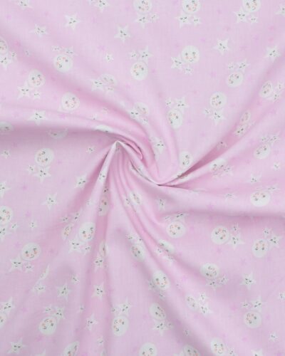 Stjerner og måner på lyserød - Bomuld