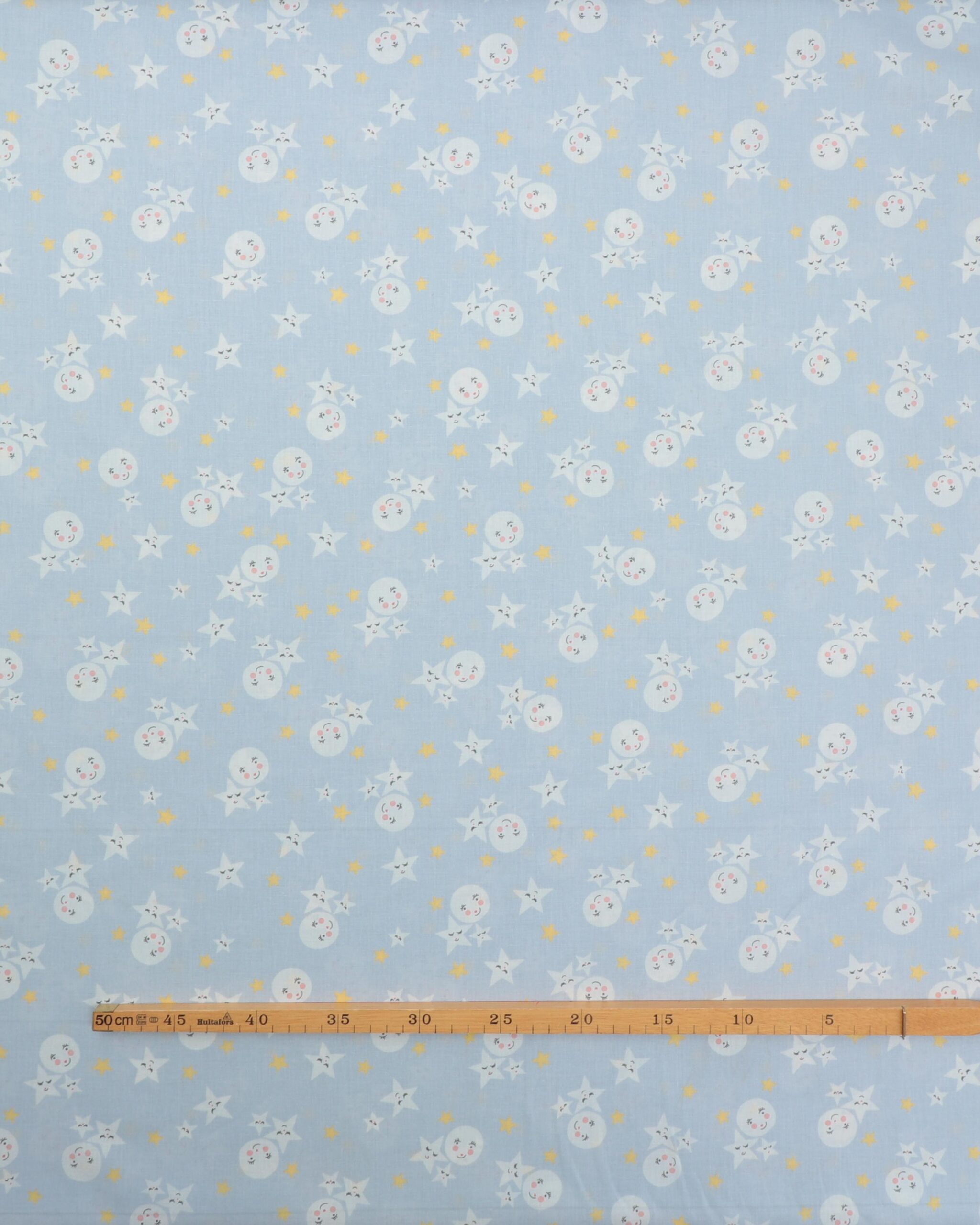 Stjerner og måner på støvet blågrå - Bomuld 4 Stjerner og måner på støvet blågrå - Bomuld - Billede 2