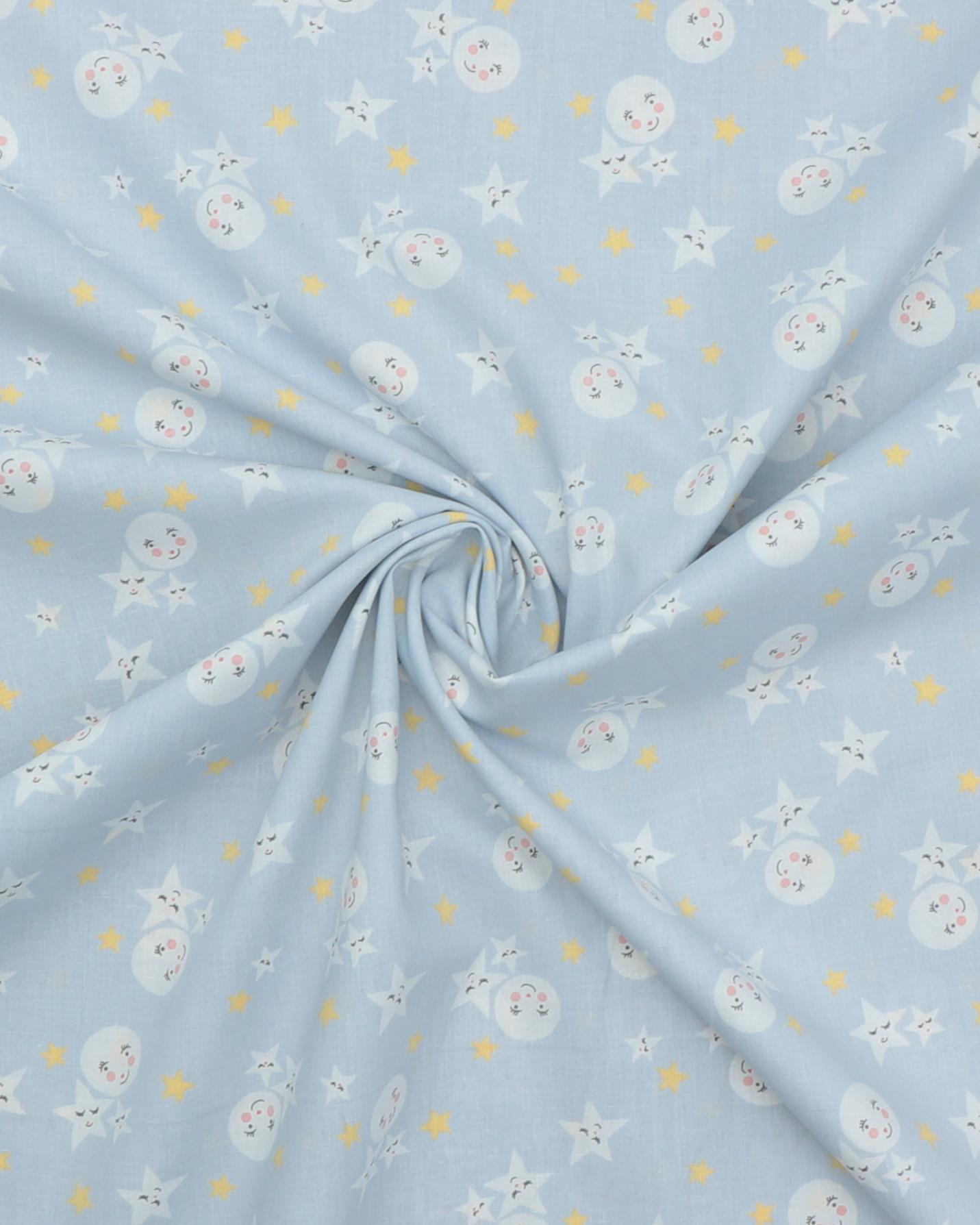 Stjerner og måner på støvet blågrå - Bomuld 5 Stjerner og måner på støvet blågrå - Bomuld - Billede 3