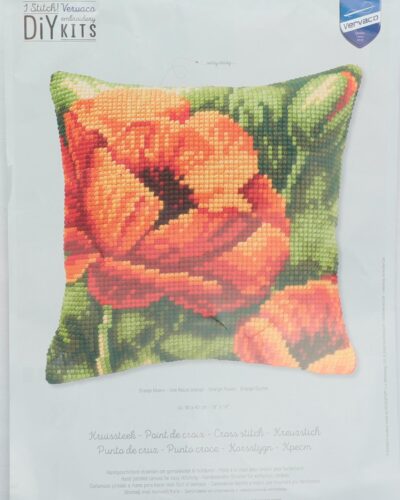 Påtegnet stramaj, orange tulipan - ca. 40x40 cm