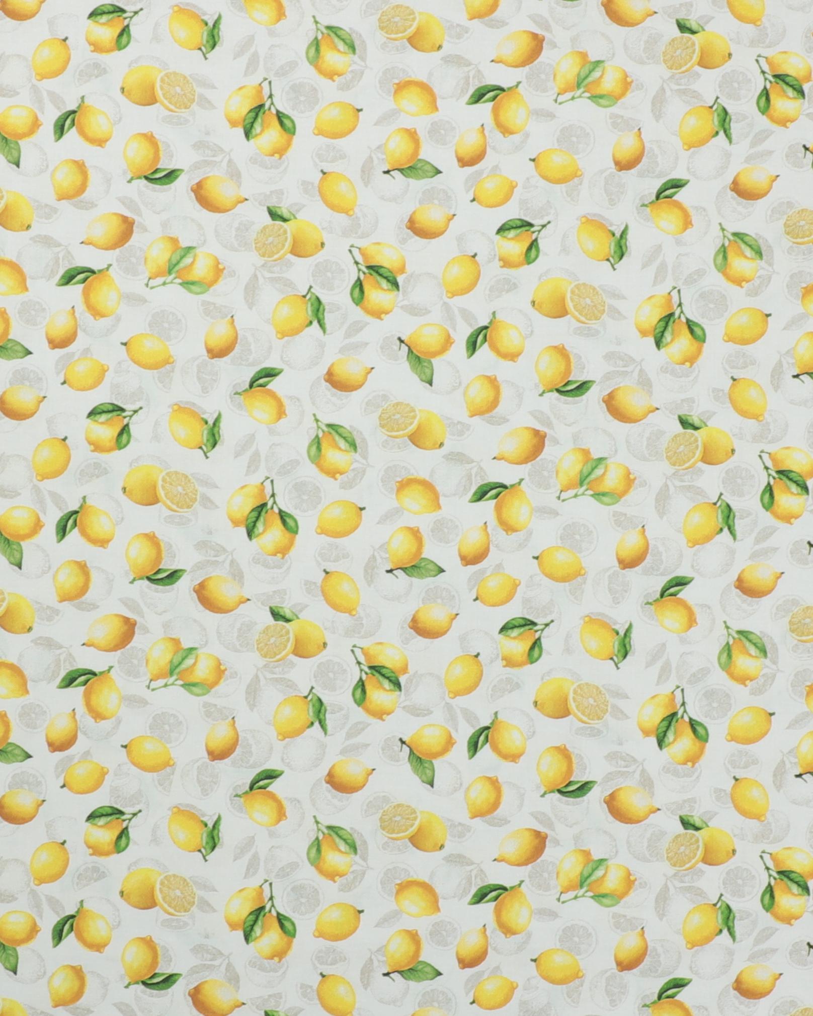 Citroner på hvid - Patchwork - 100% Bomuld