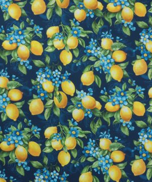 Citroner og blå blomst på mørkeblå - Patchwork