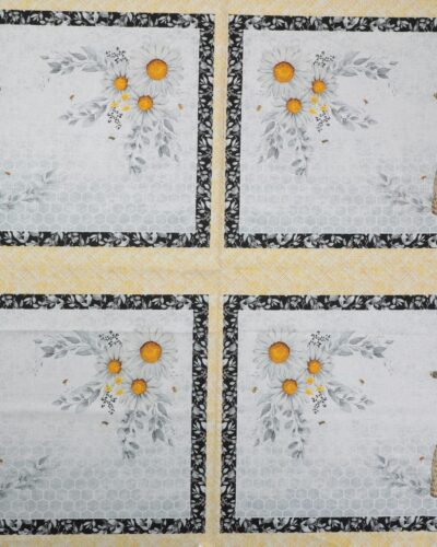 Sweet bees, 4 ens motiver til dækkeservietter - Patchwork panel