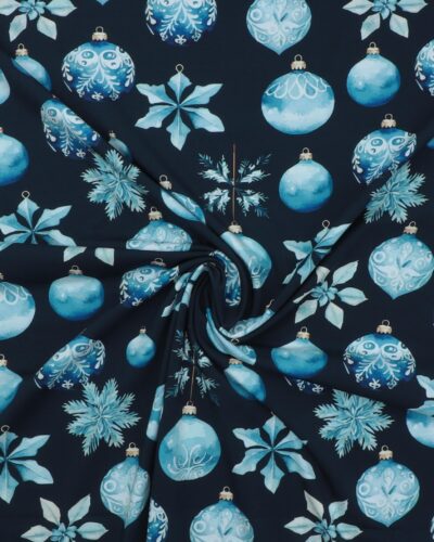 Blå/lyseblå julekugler på sort - Jersey