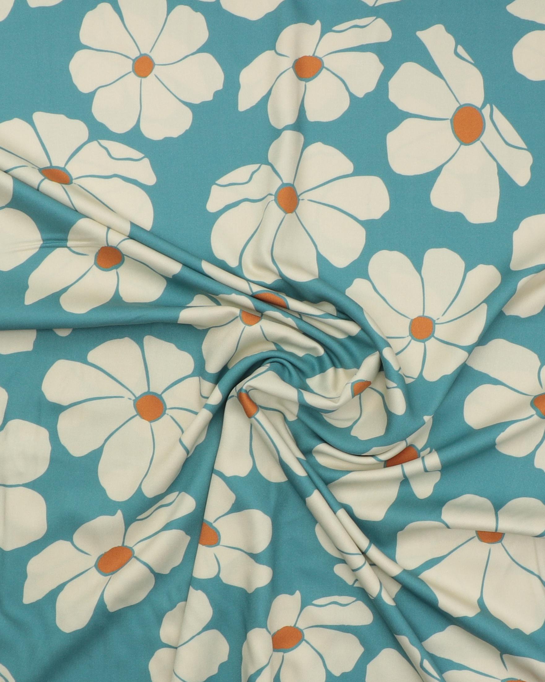 Flødefarvet blomster på støvet petrol -Twillvævet viskose 5 Flødefarvet blomster på støvet petrol -Twillvævet viskose - Billede 3