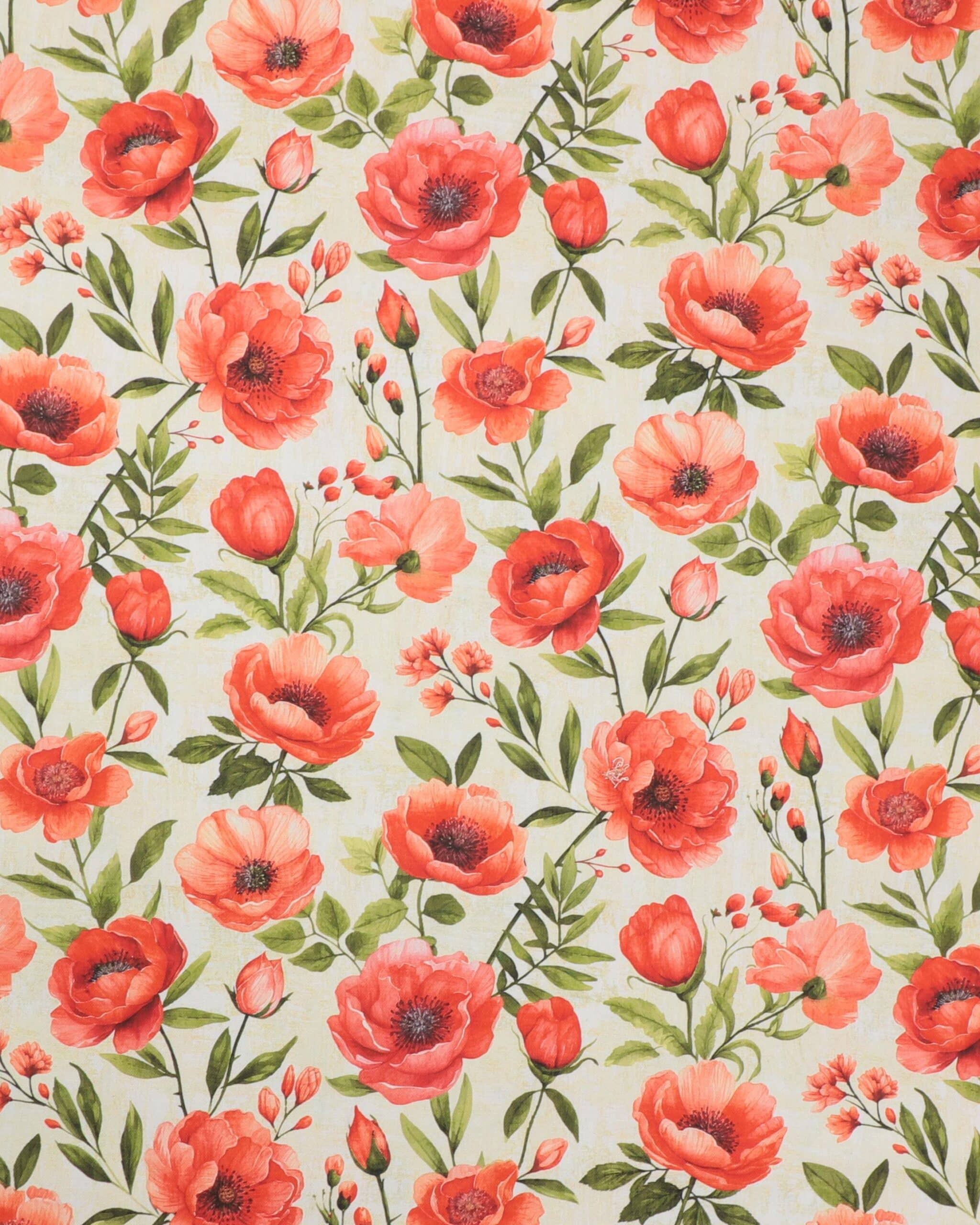 Orangerøde blomster - Boligtekstil - 100% Bomuld