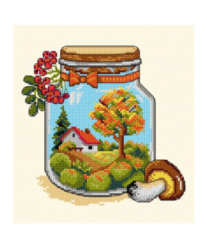 Glaskrukke m. efterår - 19x21 cm