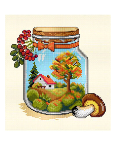 Glaskrukke m. efterår - 19x21 cm
