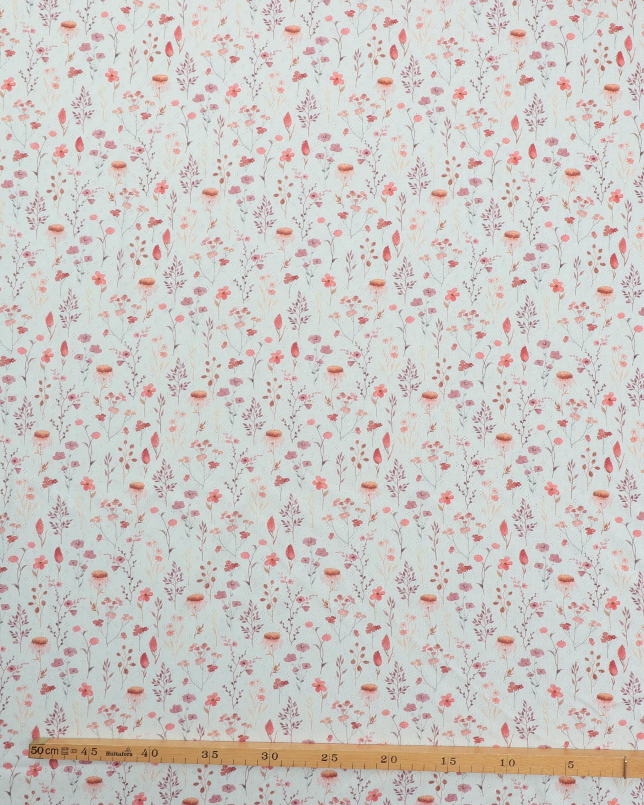 Offwhite m. blomster i røde nuancer - Jersey m. hulmønster 4 Offwhite m. blomster i røde nuancer - Jersey m. hulmønster - Billede 2