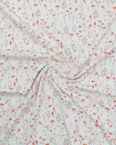 Offwhite m. blomster i røde nuancer - Jersey m. hulmønster 7 Offwhite m. blomster i røde nuancer - Jersey m. hulmønster