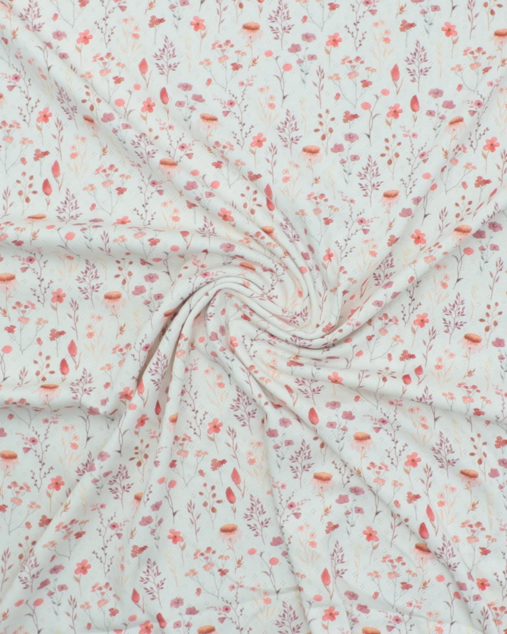 Offwhite m. blomster i røde nuancer - Jersey m. hulmønster 5 Offwhite m. blomster i røde nuancer - Jersey m. hulmønster - Billede 3