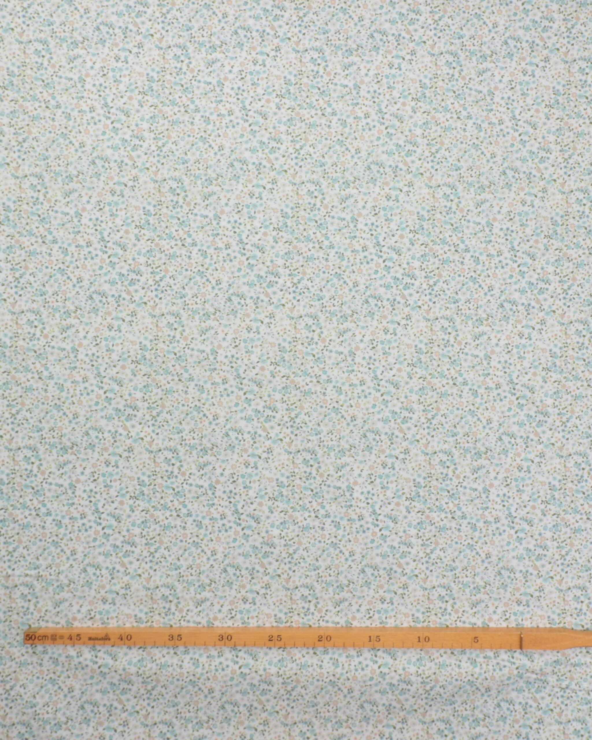 Småblomstret m. mintgrøn på hvid bund - Bomuld 4 Småblomstret m. mintgrøn på hvid bund - Bomuld - Billede 2