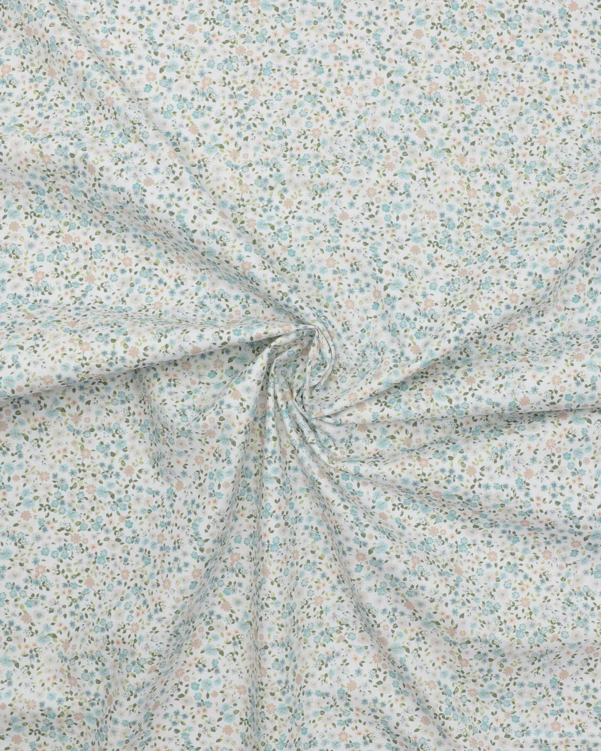 Småblomstret m. mintgrøn på hvid bund - Bomuld 5 Småblomstret m. mintgrøn på hvid bund - Bomuld - Billede 3