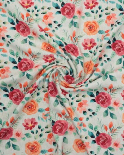 Blomster på offwhite - Viskose/hør