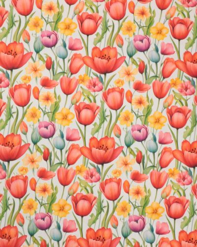 Tulipaner på offwhite bund - Boligtekstil