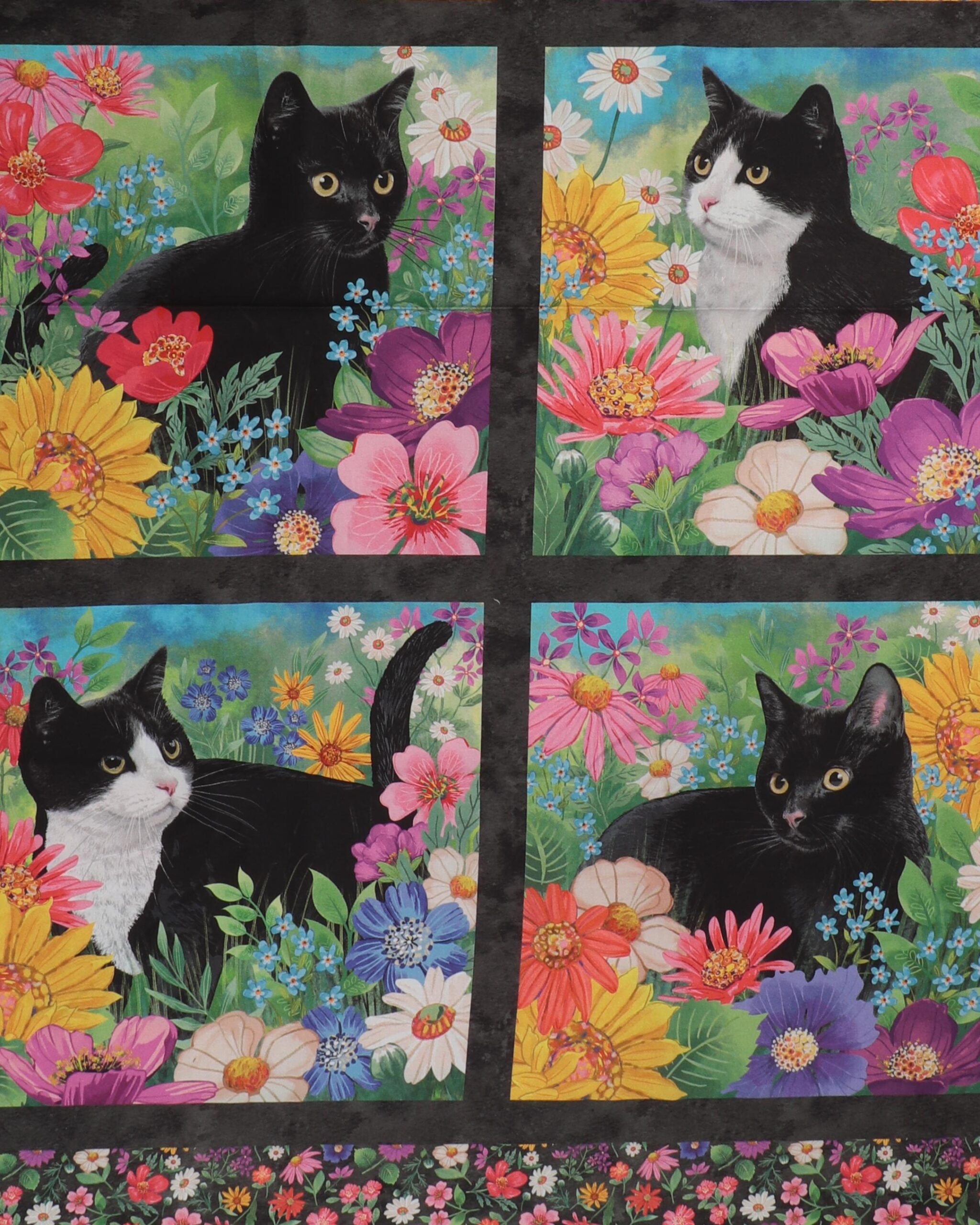 Hide and seek, 6 motiver m. katte - Patchwork panel 3 Hide and seek, 6 motiver m. katte - Patchwork panel