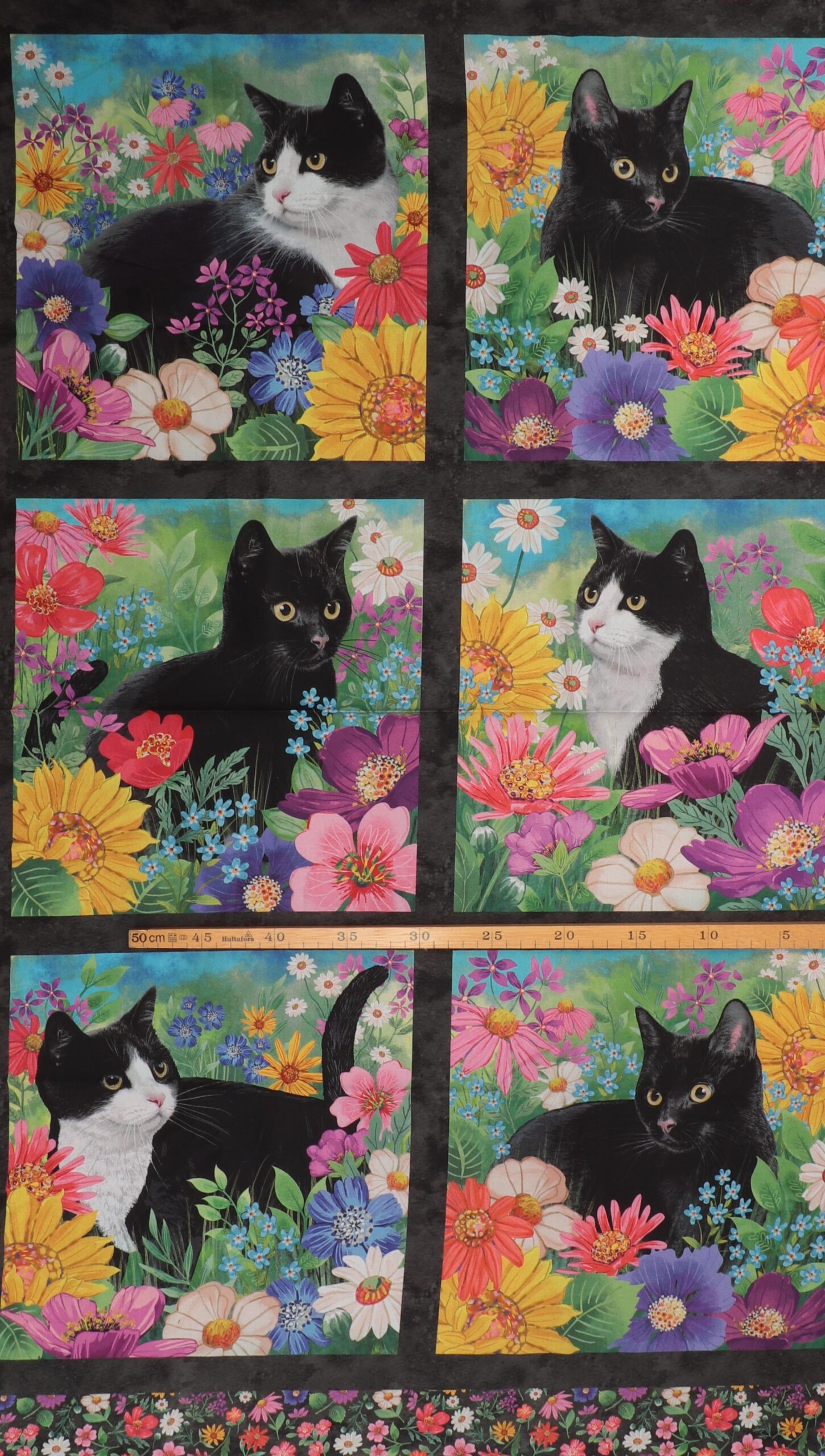Hide and seek, 6 motiver m. katte - Patchwork panel 5 Hide and seek, 6 motiver m. katte - Patchwork panel - Billede 3