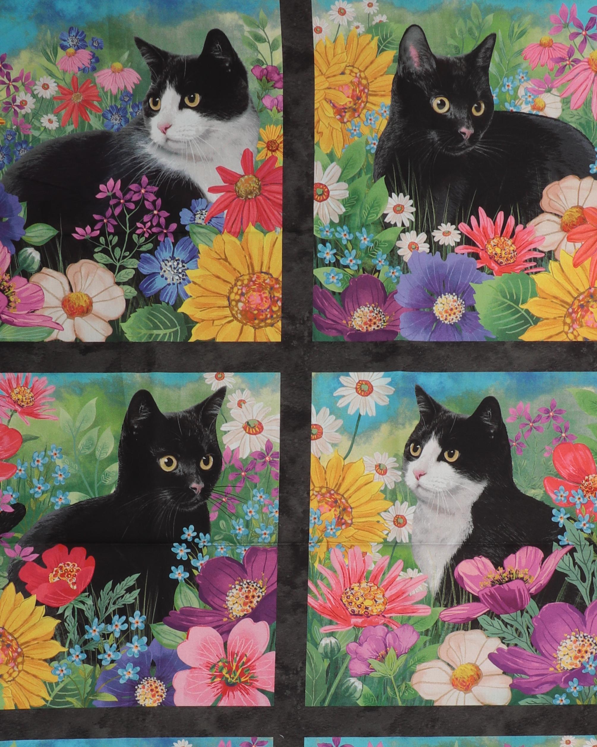 Hide and seek, 6 motiver m. katte - Patchwork panel 4 Hide and seek, 6 motiver m. katte - Patchwork panel - Billede 2